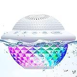 Floating Pool Speakers with Colorful LED Lights, IPX7 Waterproof Hot Tub Bluetooth Speaker, 10W Stereo Loud Sound, Built-in Mic, Portable Wireless Speakers for Shower Bathtub Beach Outdoor Swim-White