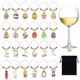 SANNIX 24pcs Easter Wine Charms Easter Wine Glass Charms for Stem Glasses Wine Glass Markers Identification Wine Tasting Party Favors Easter Decorations