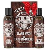 Viking Revolution Beard Wash & Beard Conditioner Set w/Argan & Jojoba Oils - Softens & Strengthens - Natural Beard Shampoo w/Beard Oil Sandalwood (5oz)