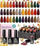 beetles Gel Polish Cozy Campfire Shade Collection - Fall Nail Fest Fall Gel Nail Polish Set, 20 Colors Autumn Orange Yellow Green Brown Red Shades UV LED Cured Soak Off DIY Manicure Gift for Girl