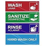 4 Pack Wash Rinse Sanitize Sink Labels, Waterproof Sticker Signs Perfect for 3 Compartment Sink - Restaurants, Commercial Kitchens, Food Trucks, Dishwashing or Wash Station