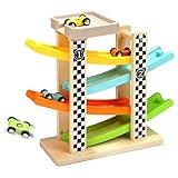 Toddler Toys for 1 2 Year Old Boy and Girl Gifts Wooden Race Track Car Ramp Racer with 4 Mini Car