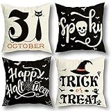 RioGree Halloween Decorations Pillow Covers 18x18 Set of 4 for Halloween Decor Indoor Outdoor, Party Supplies Farmhouse Home Decor Throw Pillows Cover Spider Web Cat Skull Decorative Cushion Case