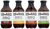 Rib Rack BBQ Sauce, Variety Pack: Original, Sweet Honey, Southern Bourbon, and Campfire Cider - 4 Count (Packaging May Vary)