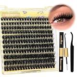 ALICE Fluffy Volume Lash Clusters Kit Lash Extension Kit Thick 3D Wispy DIY Eyelash Extension Kit with 220Pcs Mink Look Individual Lashes, Lash Bond and Remover,Tweezers(10-16mm,0.05D, D Curl)