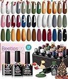 Beetles Winter Gel Nail Polish Set：23 Pcs Burgundy Brown Gold Nude Pink Black White Glitter Gel Polish Kit with Base Matte Glossy Top Coat Soak off UV Gel Nail Polish for Women