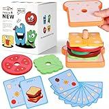 LovesTown Wooden Sandwich Stacking Toys for Kids, Preschool Learning Toys with Cards, Montessori Educational Playset