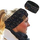 Loritta Womens Ear Warmers Headbands Winter Warm Fuzzy Cable Knit Head Wrap Fleece Lined Gifts,Black