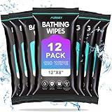 Body Wipes 12PACK (120Wipes) 12x8 inch Shower Wipes Body Wipes for Adult Care,Traveling,Hiking,Camping,Gym Bath Wipes Disposable Cloth Wet Cleansing No Rinse Bathing Washcloths