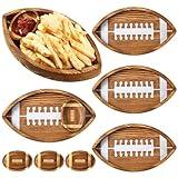 Menkxi 3 Set Football Shaped Wooden Serving Tray and Bowl, 11.02 Inch Football Serving Tray Reusable Football Platter with Chip and Dip Tray for Football Birthday Gameday Tailgate Party Decorations