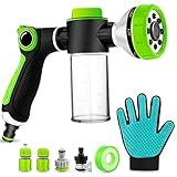 Upgraded Dog Wash Hose Attachment, 8-in-1 Sprayer Mode Garden Hose Nozzle with Pet Grooming Glove and 100cc Soap Dispenser Bottle, Adopted in Watering Flowers, Car Wash, Dog and Horse Showering