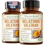 Melatonin Sleep Aid with L Theanine & Valerian Root – Turmeric Supplement – Turmeric Curcumin with Ginger & Black Pepper – L-Theanine & Melatonin 3mg for Sleep, Calm and Stress Relief – 2 Pack