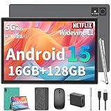Suicoey Android 15 Tablet with Keyboard - 10 inch Tablet, 16GB+128GB, 1TB Expand, Octa-Core, 2.4G/5G WiFi, 8000mAh, BT V5.0, GMS, Widevine L1, Split-Screen, with Case, Mouse, Stylus(Green Case)