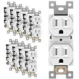 ENERLITES Duplex Receptacle Outlet, Tamper-Resistant Electrical Wall Outlets, Residential Grade, 3-Wire, Self-Grounding, 2-Pole,15A 125V, UL Listed, 61580-TR-W-10PCS, White (10 Pack)