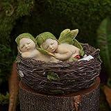 Top Collection Miniature Fairy Garden and Terrarium Sleeping Twin Fairy Babies in Nest Statue