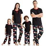 IFFEI Matching Family Pajamas Sets Christmas PJ's with Short Sleeve Black Tee and HOHOHO Print Pants Loungewear with Pocket Women L