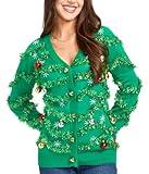 Tipsy Elves Classic Cute Cardigan Ugly Christmas Sweaters for Women with Fun Patterns and Animals - Women's Colorful Green Gaudy Garland Christmas Cardigan Size Large