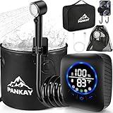 Portable Shower for Camping, 8000mAh Rechargeable Camping Shower Pump with XL Foldable Bucket, IPX8 Waterproof, Surrounding Water Inlet, 5 Pressure Modes Outdoor Shower Pump for Hiking, Travel, Pet