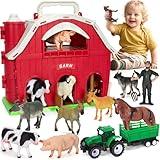 Farm Animals Toys for 1 2 3 4 5 Year Old Toddlers Girls Boys, Big Red Barn Farm Playset with Figures Animals and Tractor Toys for Kids 3-5, Educational Learning Toys, Christmas Birthday Easter Gifts