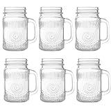 Amzcku vintage Clear Drinking Jar 16 OZ Drinking Jars with Comfortable Handle for Party Beverages 6 pcs