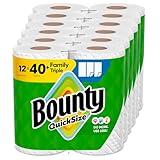 Bounty Quick-Size Paper Towels, White, 12 Family Triple Rolls = 40 Regular Rolls