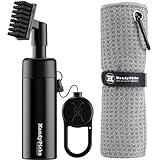 Handy Picks Golf Club Cleaner with Water, Spray Water Bottle Holds 5.5 OZ Water with Heavy Duty Metal Retractable Magnetic Clip, Waffle Microfiber Golf Towel, Ideal Golf Water Brush Combo Kit Grey