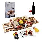 hecef Cheese Board Set Acacia Wood - Large Charcuterie Board with Stainless Steel Knife Set, Thick Wooden Server - Fancy House Warming, Birthday Choice for Gourmets