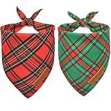 Realeaf Christmas Dog Bandanas 2 Pack, Reversible Red Green Plaid Dog Scarf, Xmas Pet Bandana for Boy and Girl, Premium Durable Fabric, Holiday Check Bandana for Small and Medium Dogs Pets (Small)