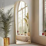 Sweetcrispy Arched Full Length Mirror 64"x21" Full Body Floor Mirror Standing Hanging or Leaning Wall, Large Arch Wall Mirror with Stand Aluminum Alloy Thin Frame for Bedroom Cloakroom, Gold