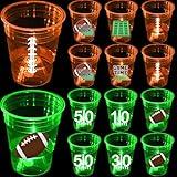 mishunyus 24 Packs Glow Football Cups, Football Decorations, Superbowl Party Decorations, Tailgate Events for Ideal Party Supplies & Party Favors, Sports Birthday Party (Green & Orange 16 oz)