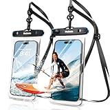 Mojimdo Waterproof Phone Pouch 8'', IPX8 Waterproof Phone Case with Lanyard Protector for iPhone 16 15 14 13 12 11 Pro Max XR XS 8 7 Plus Samsung Galaxy, Cellphone Dry Bag for Beach - 2 Pack/Black