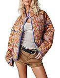 Omoone Women's Cropped Quilted Jacket Floral Printed LightWeight Padded Puffer Cardigan Coat Outwear(3950-03Yellow-L)
