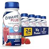 Ensure Plus Strawberry Nutrition Shake With Fiber | Meal Replacement Shake | Ready To Drink | 16g Protein and 27 Vitamins and Minerals | 8 fl oz - 24 Pack