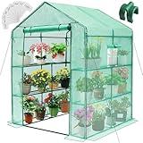 Greengro Greenhouse, 57 x 57 x 76'' Greenhouses for Outdoors, Durable Green House Kit with Window, Thicken PE Cover, 3 Tiers 8 Shelves, Heavy Duty Walk in Green Houses for Indoor Backyard Outside