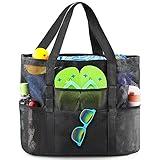 EASYFUN Beach Bag Large Mesh Beach Bag Lightweight Beach Tote with 9 Pockets Foldable Beach Accessories Vacation Must Have Trip Essentials for Women Men