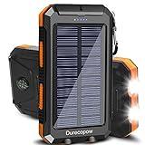 Solar Charger, 20000mAh Portable Outdoor Waterproof Solar Power Bank, Camping External Backup Battery Pack Dual 5V USB Ports Output, 2 Led Light Flashlight with Compass (Orange)