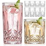 Qipecedm Drinking Glasses, 8 Piece Crystal Glass Cups, Mixed Glassware Set, 4 pcs Crystal Old Fashioned 11oz Highballs and 4 pcs 11oz Whiskey Glasses, Great for Cocktail, Whisky and other Beverages