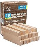 BeaverCraft BW16 pcs Basswood Carving Blocks Carving Wood Whittling Wood Bass to Carve Soft Wood Carving Kit for Beginners Block of Wood for Crafts Unfinished Wood Blocks Wooden Block Set