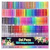 120 Color Gel Pens, 40% More Ink Fine Point Colored Pens, Neon Glitter Gel Pens for Adult Coloring Book, Drawing, Doodling, Scrapbook, Journaling, Sparkle Pen Gift for Kids