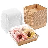 Ocmoiy Small Charcuterie Boxes with Clear Lids, To Go Paper Disposable Food Containers, 5 Inches Bakery Dessert Boxes for Sandwich, Cookie, Pastry, Cake Slice (Brown, 50ct)