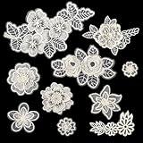 10 Pcs Flower Lace Embroidered Applique, Lace Flower Patches Organza Patches Flowers Applique for DIY Wedding Dress Sewing Craft Clothing Jeans Jackets Bags (Beige)