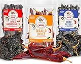 Dried Chile Peppers Variety Pack (12 oz Total) - Ancho, Guajillo, Pasilla Chiles – Staple for Mexican Recipes - Birria, Salsa, Sauces, Stews, Tamales By Amazing Chiles and Spices