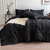 Maple&Stone King Size Comforter Set, 7 Pieces King Bedding Set, Pintuck Bed in a Bag Bed Set with Comforter, Sheets, Pillowcases & Shams - Black