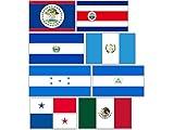 Sheet of All 8: Central American Countries and Mexico Flag Stckers (Set of County Vinyl Decals for car Truck or Laptop (1.5 inch Tall Each)