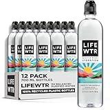 LIFEWTR Premium Purified Water, pH Balanced with Electrolytes, 100% recycled plastic bottles, 23.7 Fl Oz Flip Cap Bottles, 700 mL (Pack of 12)