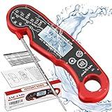 Meat Thermometer Digital for Grilling and Cooking - ANDAXIN Waterproof Ultra-Fast Instant Read Food thermometers with Backlight & Calibration for Kitchen, Deep Fry, BBQ, Grill(Red/Black), LCD