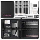 HIFORNY 42 PCS Drawing Set, Sketching Kit with Graphite & Charcoal Pencils, Blending Tools, Erasers & Accessories, Portable Zippered Travel Case for Artists & Beginners