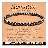 Massive Beads Hematite - Health and Healing Stone - Handmade Yoga Stretch Elastic Bracelet Natural Stone Crystal Healing Power Energy Gifts for Unisex Adult 4mm