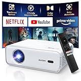 Aurzen EAZZE D1 Smart Projector with WiFi and Bluetooth, Netflix-Officially-Licensed, Auto Focus & Keystone, DoIby Audio, Zoom, Native 1080P Movie, Portable Outdoor Mini Projector, White