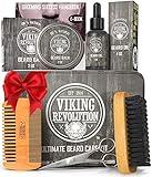 Viking Revolution Beard Care Kit for Men - Kit includes 100% Boar Beard Brush, Wooden Comb, Beard Balm, Beard Oil, Beard & Mustache Scissors in a Metal Box